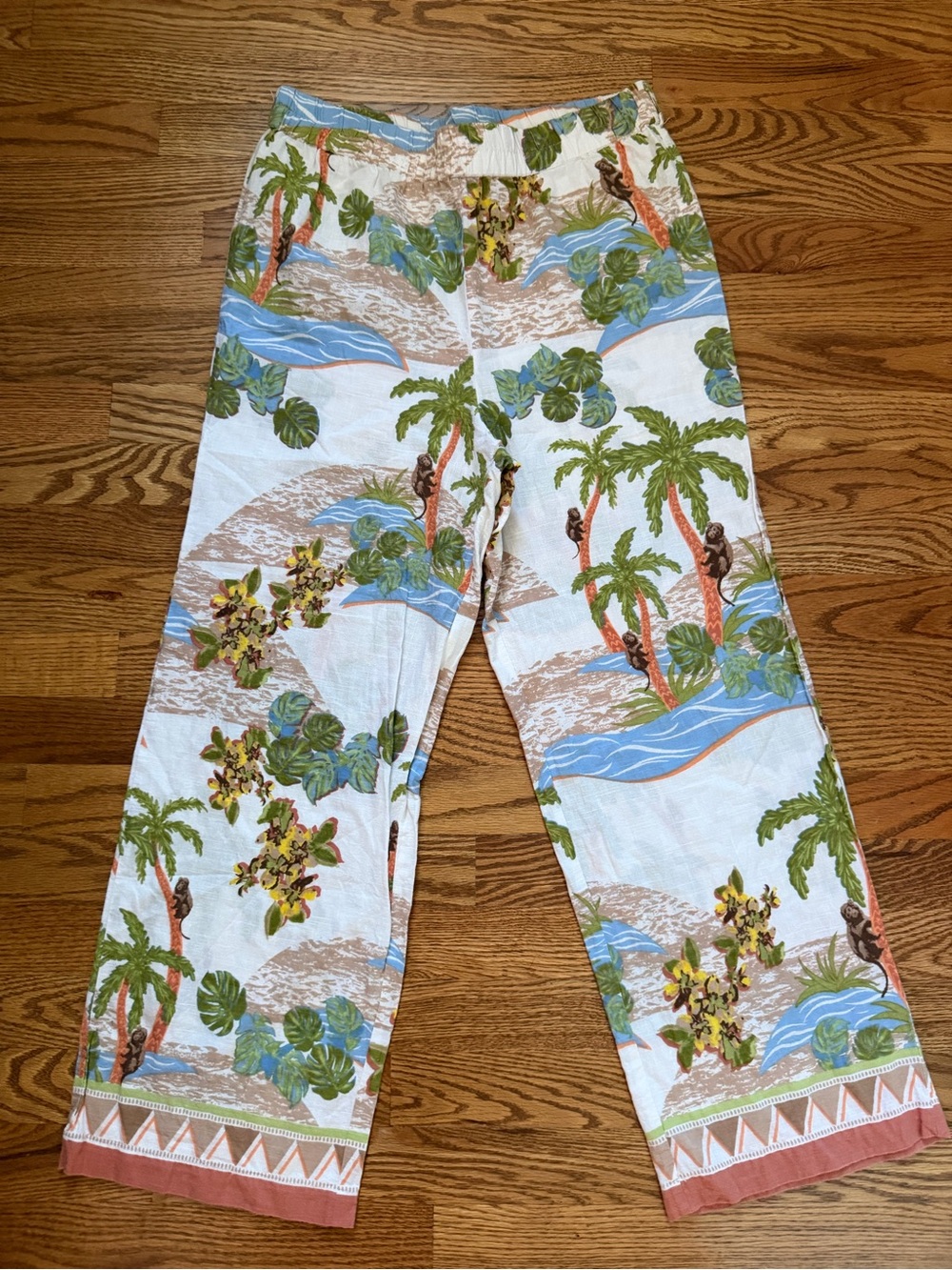 Tropical Print Women's Lounge Pants - White & Green by Cotton Bleu size L